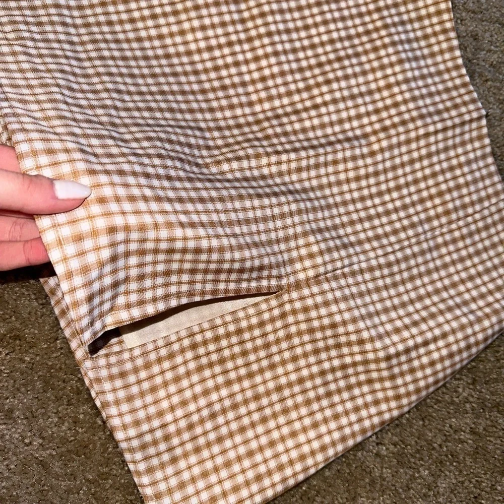 Hyfve Plaid Mini Skirt Tan Neutral Split Hem - Picture 3 of 10